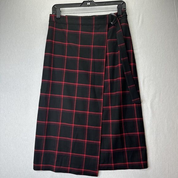 Banana Republic Dresses & Skirts - Plaid Skirt 6 Midi Banana Republic Red Black Faux Wrap Office Academia NEW